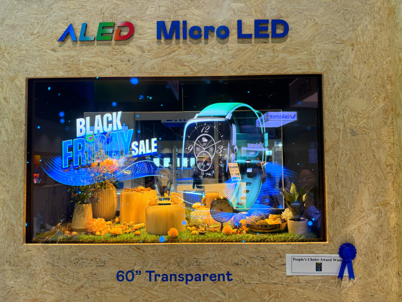ng28南宮相信品牌力量60吋高透明度Micro LED顯示器獲”最佳Micro LED技術(shù)應(yīng)用獎”，將Micro LED面板透明化之設(shè)計特性極致發(fā)揮，以可擴展性無縫拼接技術(shù)打造，具備600 nits全畫面亮度、大于60%穿透率及超過NTSC 110%的優(yōu)異廣色域表現(xiàn)，可依需求靈活應(yīng)用于各種場域